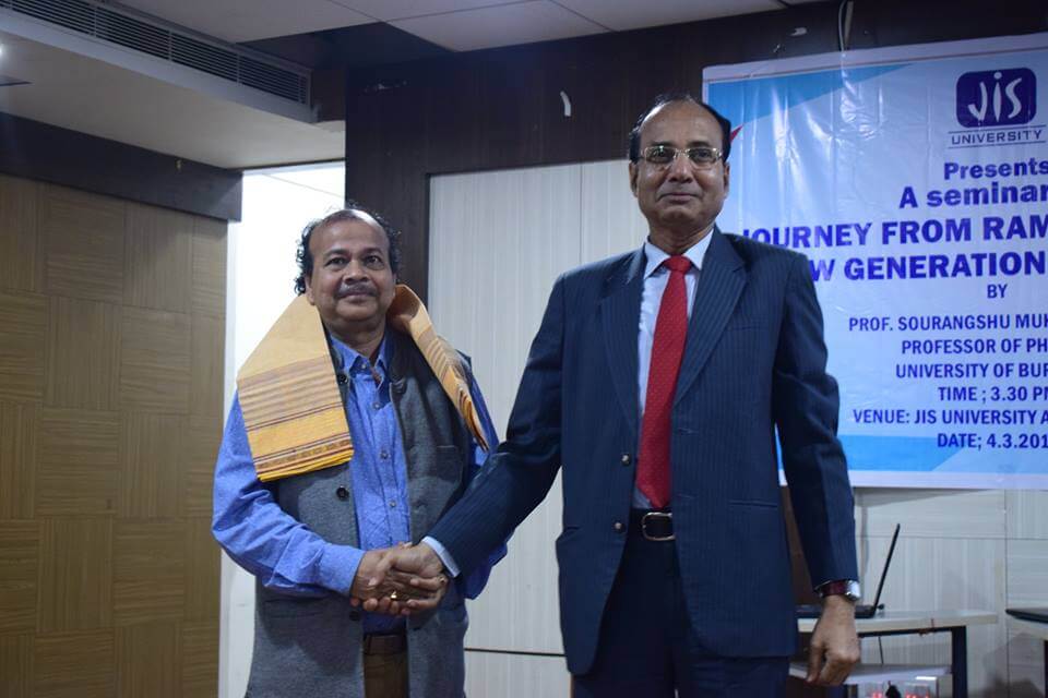 A seminar on 'Journey from Raman effect to New Generation Photonics' was organized on 4th March  to celebrate the National Science Day by eminent Physicist & Academician, Prof. (Dr.) Sourangshu Mukhopadhya, Department of Physics, University of Burdwan at JIS University auditorium. The program witnessed a wonderful deliberation of our guest speaker Prof. Mukhopadhyay on Photonics and how it is helping in modern scientific research and development.